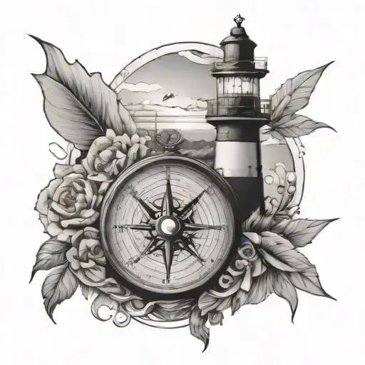 Compass And Lighthouse Surrounded
