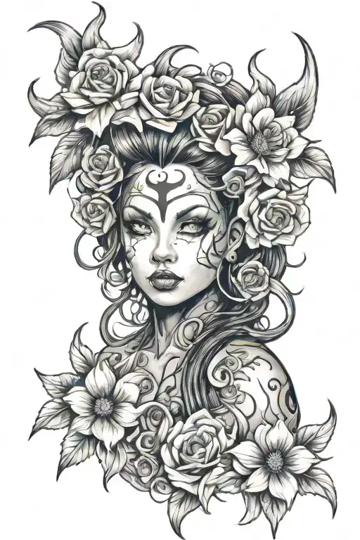 Girl Demon With Flowers Around Her Cover Up