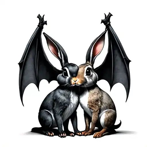2 Gothic Bunnies With Bat Wings Standing Up Facing Each Other