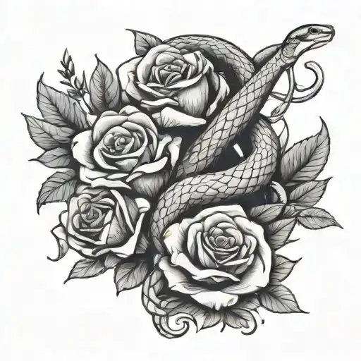 Snake And Roses On An Upper Inner Arm Sleeve