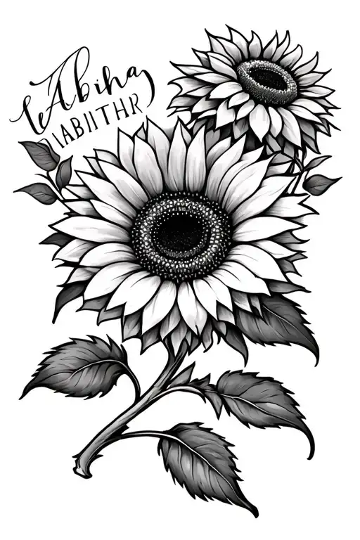 Sunflower Name Tattoo With The Stem Spelling Tabitha