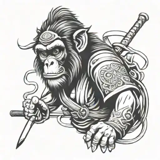 Monkey With Samurai Mask