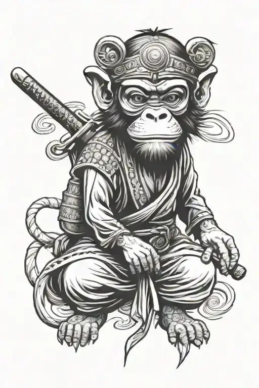Monkey With Wearing Samurai Mask