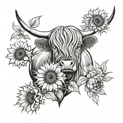 Sunflowers And Scottish Highland Cow