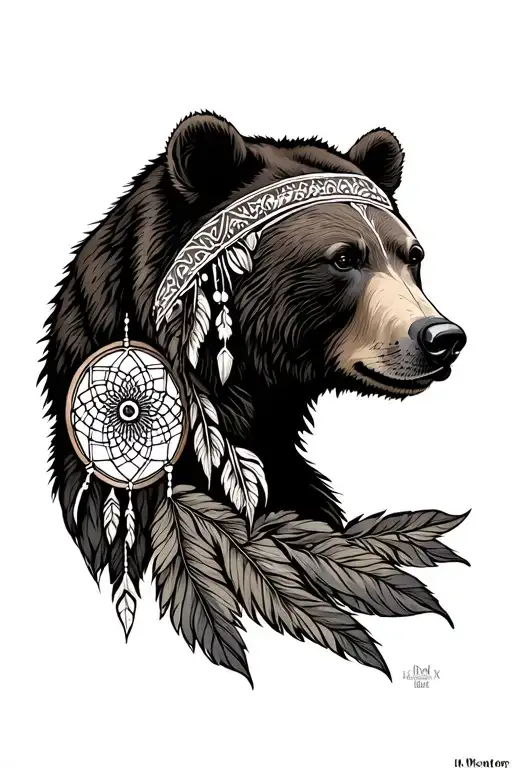 Brown Bear Dream Catcher First Nations Feminine Forearm Tattoo Fine Line