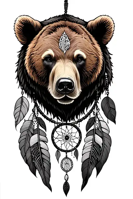 Brown Bear Dream Catcher First Nations Feminine Forearm Tattoo Fine Line