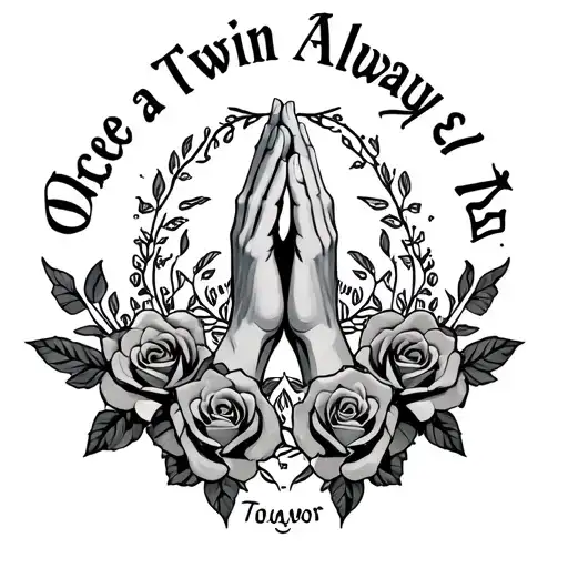 Hands In A Praying Position With Roses Around It With The Words Once A Twin Always A Twin