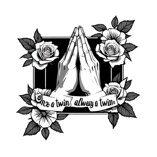 Hands In A Praying Position With Roses Around It With The Words Once A Twin Always A Twin In Bold