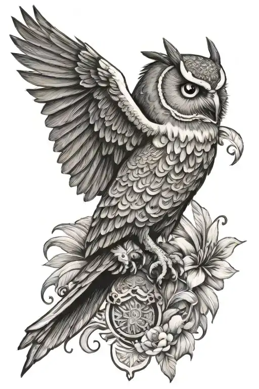 Owl And Puerto Rico With Flag And Coqui Frog And Great-tail Grackle