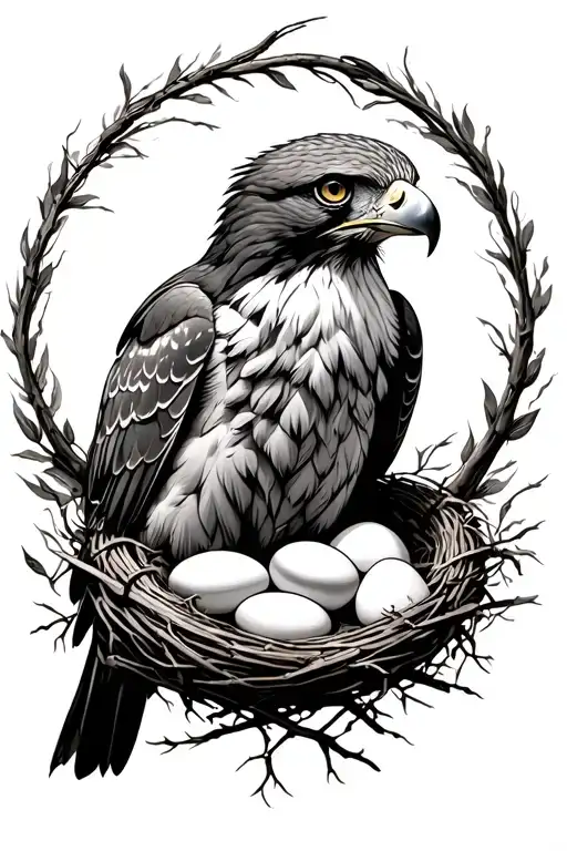 Hawk With 5 Eggs In Nest