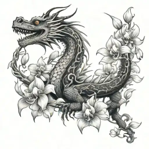 Dragon With Orchids