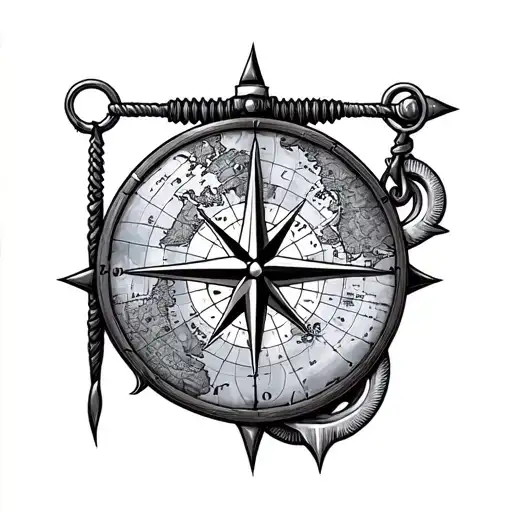 Boat Anchor And Compass With A Map