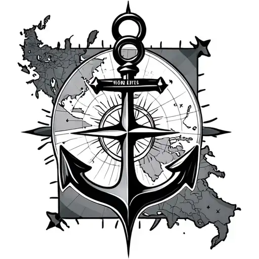 Map With Boat Anchor And Compass On Top