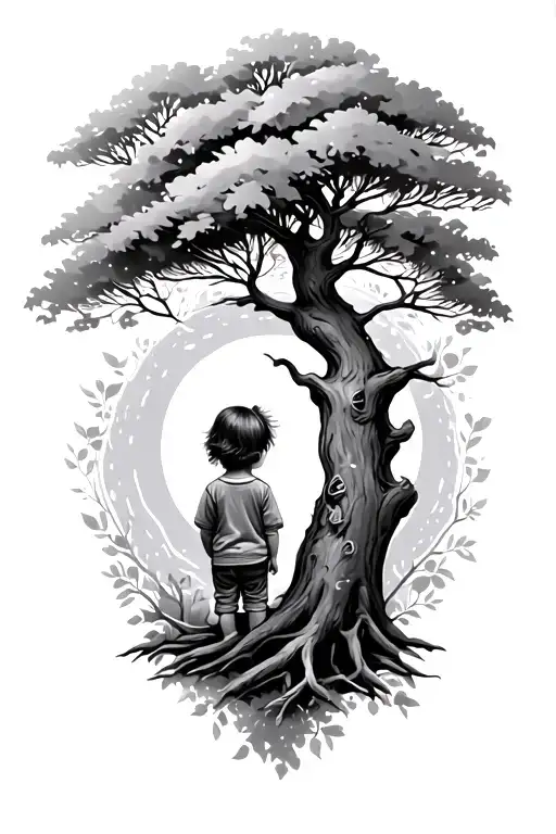Tree With Kid Realism Style