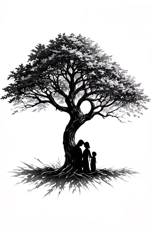 Tree With Shadow Of A Mom And A Kid Realism Style