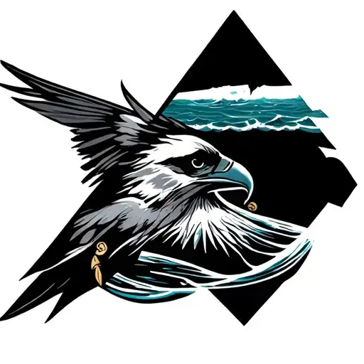 Triangle Shape With Ocean And Seahawk Inside