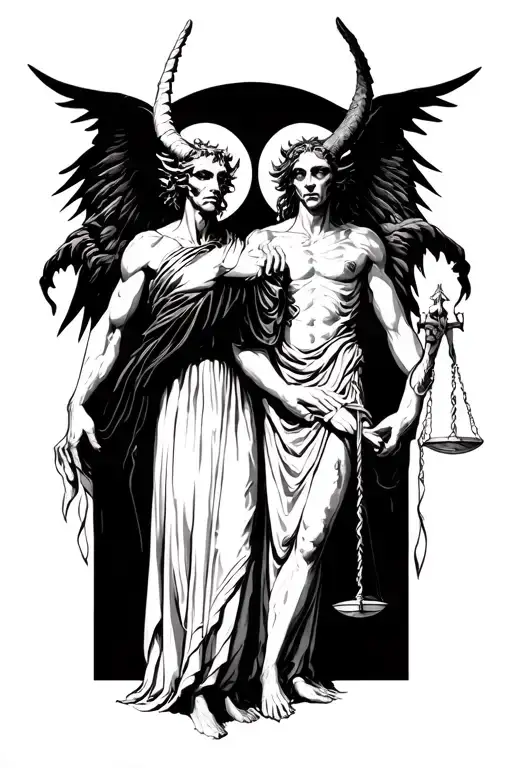 Demon Holding Libra Skills With Heaven And Hell On Each One