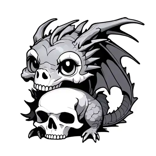 Anime Baby Dragon Holding A Skull