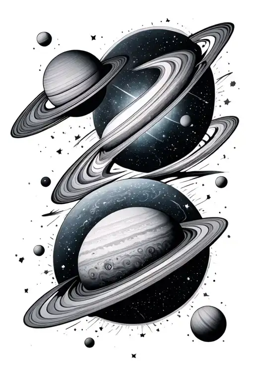 Spiral Galaxy With Planets Being Drawn In From Both The Top And The Bottom Of The Surrounding Space