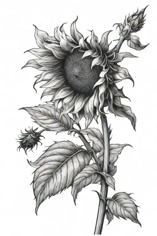 Wilting Sunflower On Stem With Petals Falling Fine Line