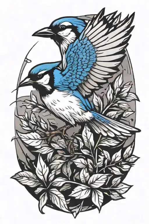 Falling Blue Jay Bird Like Icarus Falling Fine Line Small