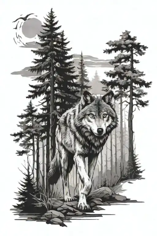 Wolf Walking In The Forest