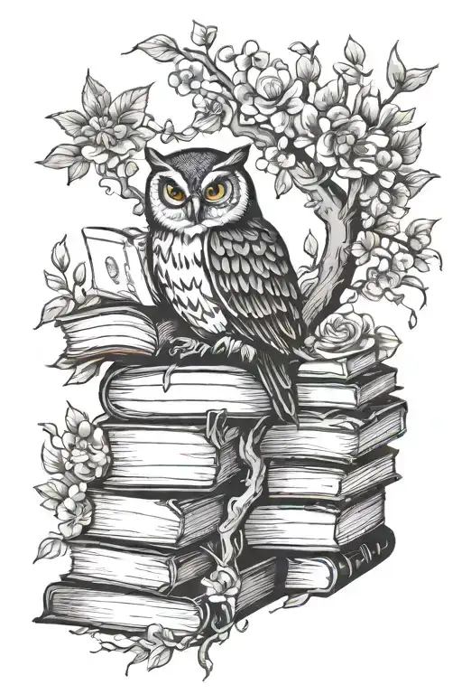Books Owl Tree Birds Flowers