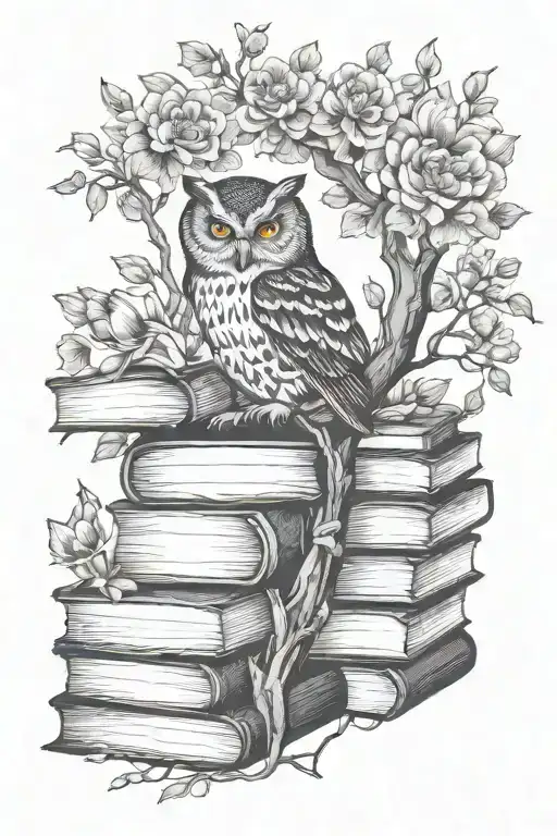 Books Owl Tree Birds Flowers