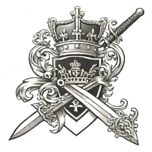Family Crest Crown With Sword Coming Through