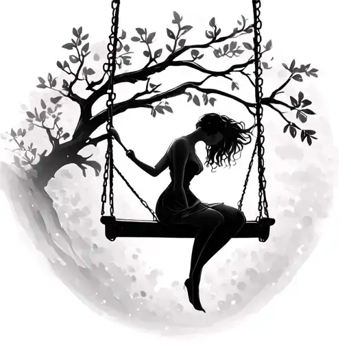 Daughter In Tree Swing Dreamy Scene