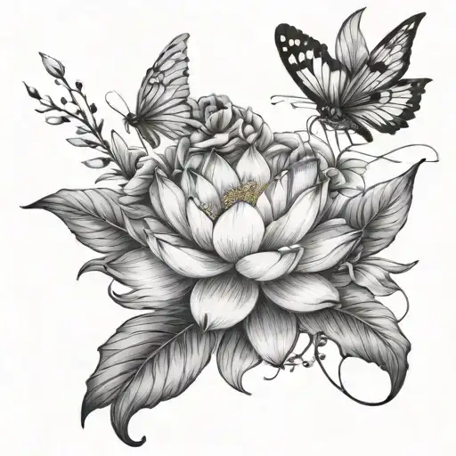 Lotus Flower With Jasmine Flower And Gladiolus Flower With A Dragon Fly