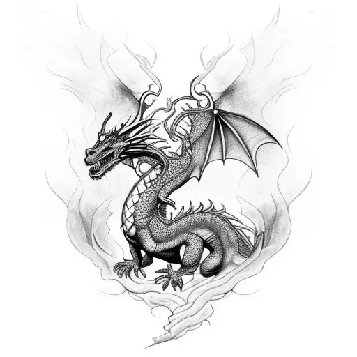 Dragon With Flames And Vines