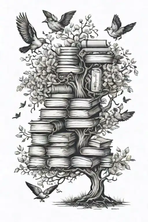 Books Tree Flowers Birds