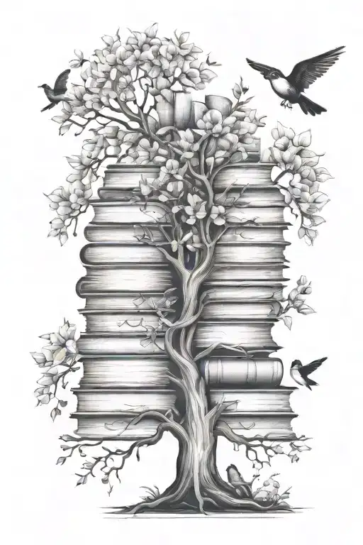 Books Tree Flowers Birds