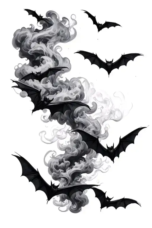 Smoke Going Up With Filled In Bats Flying Up Leave An Empty Space In The Middle