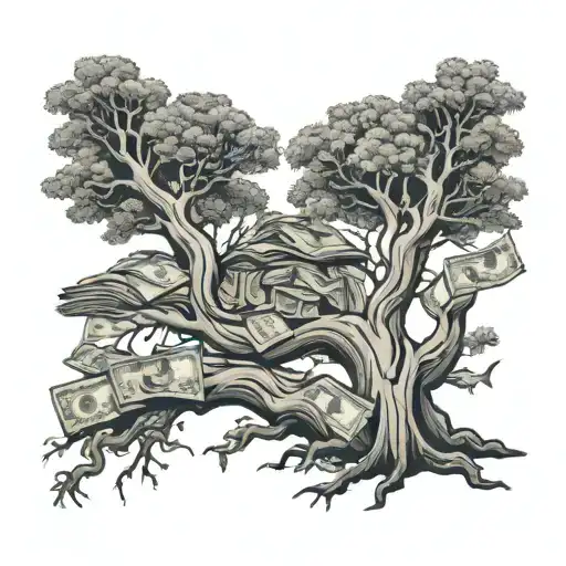 A Tree With Money With The Roots Being Wster In Sharks