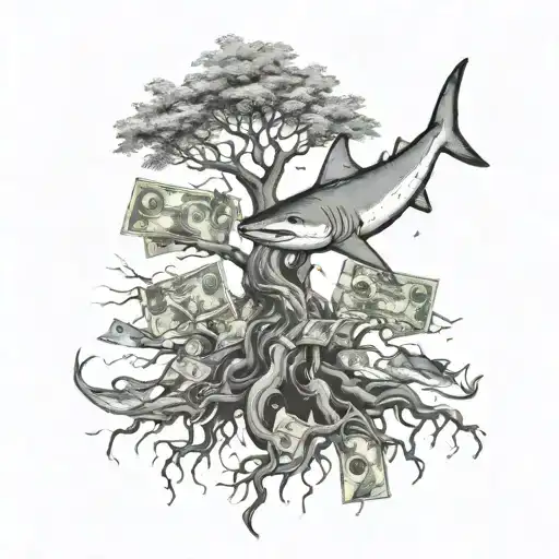 A Tree With Money With The Roots Being Water In Sharks