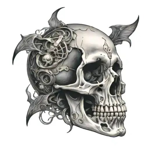 Space And A Human Skull Intertwined Representing Life