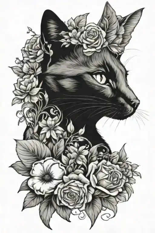 Flowers And Cat And Space