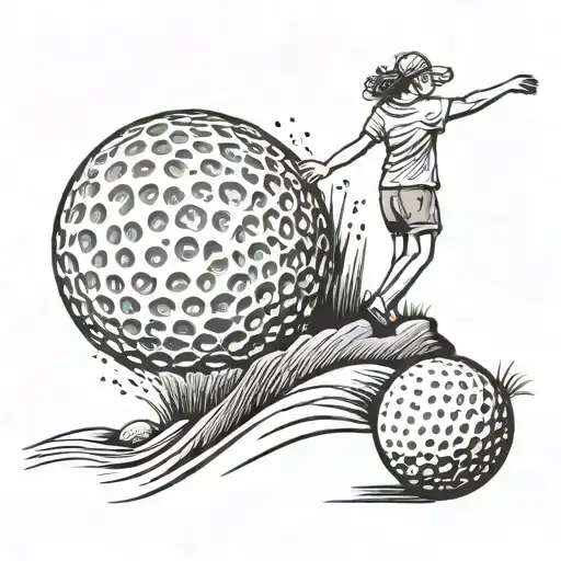 Golf Ball Being Pushed Up A Hill By A Woman Holding