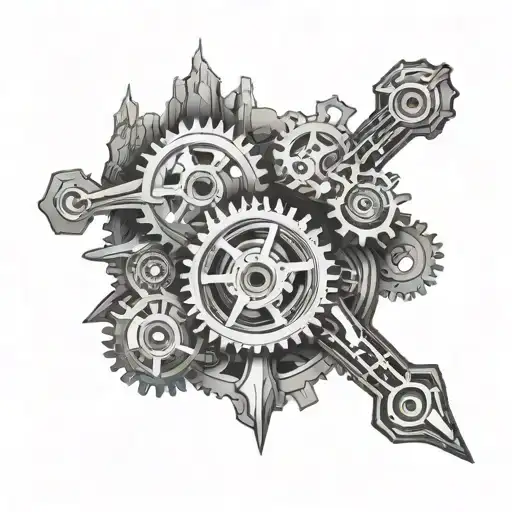 An Intricate Design Of Gears And Pistons Forming A Mountain Landscape
