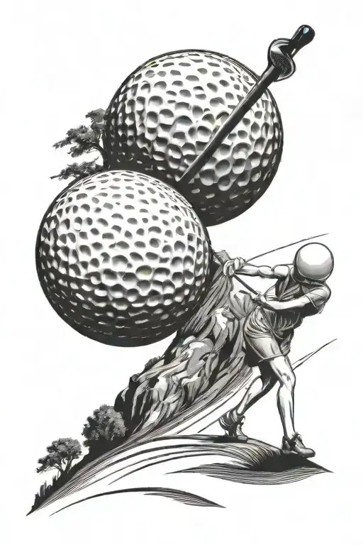 Golf Ball Being Pushed Up A Hill By A Woman Like Sisyphus