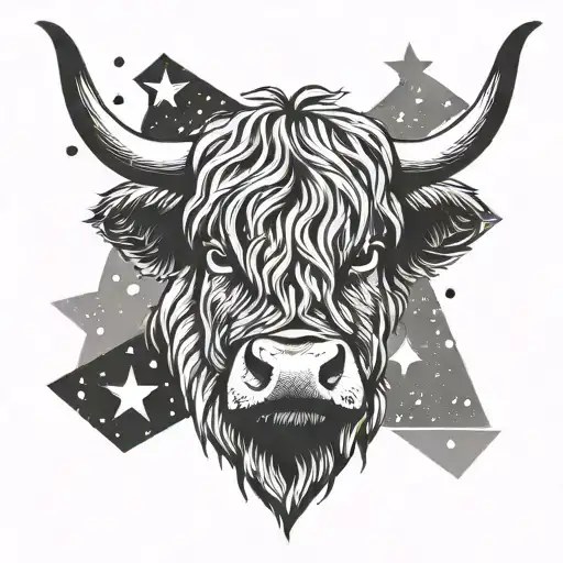 Highland Cow Triangle Upside Down With Dots And Stars