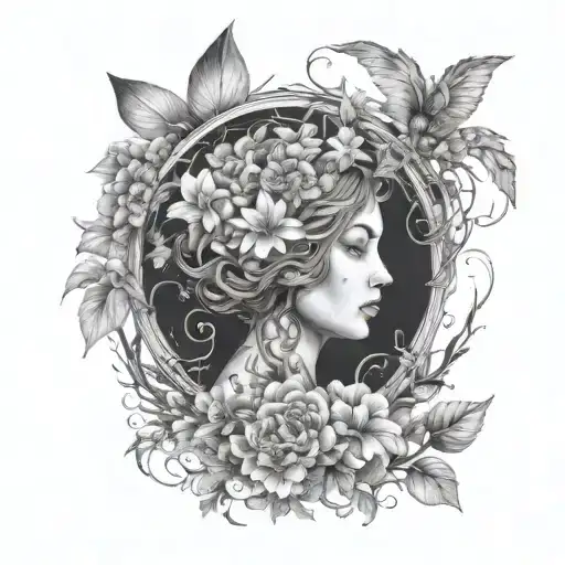 Tattoo Of Mother Earth Covered In Vines And Flowers Surrounded By Wildlife And Trees