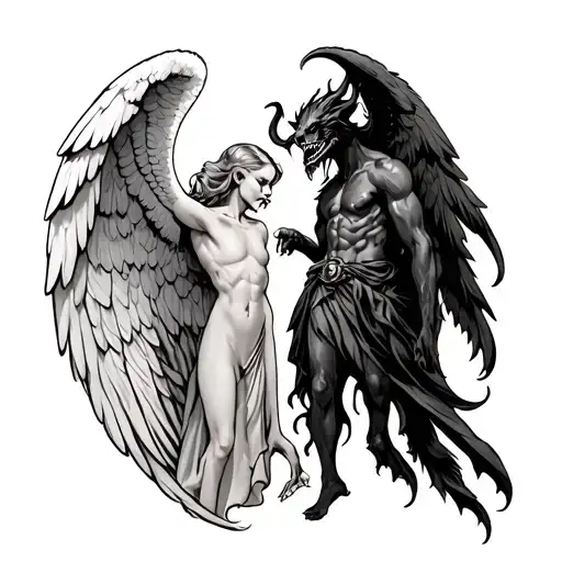 Angel And Demon In The Back Caricatures