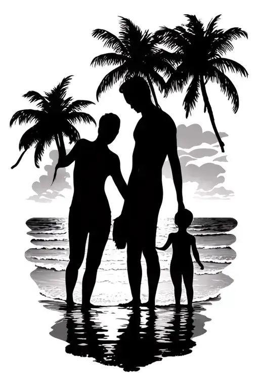 Family Beach Silhouette