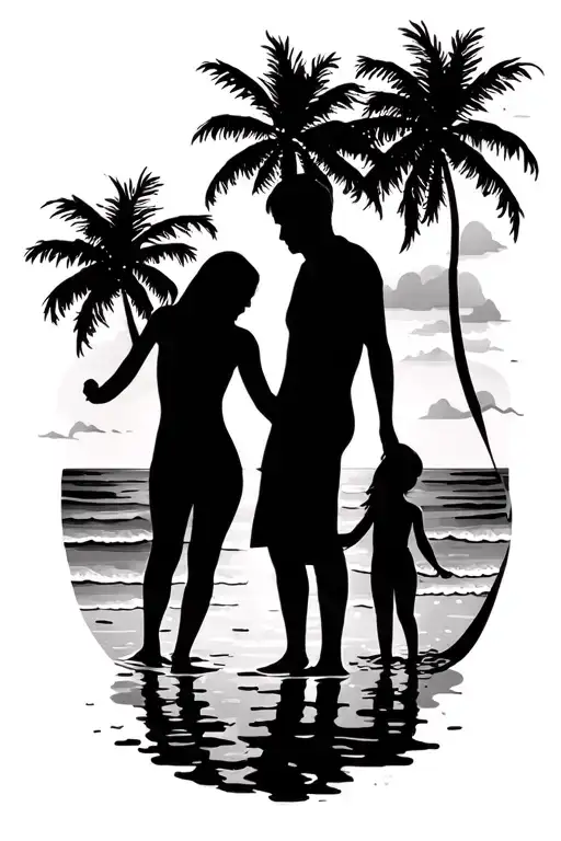 Family Sunset Beach Silhouette