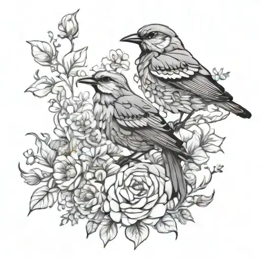 Birds With Floral Pattern