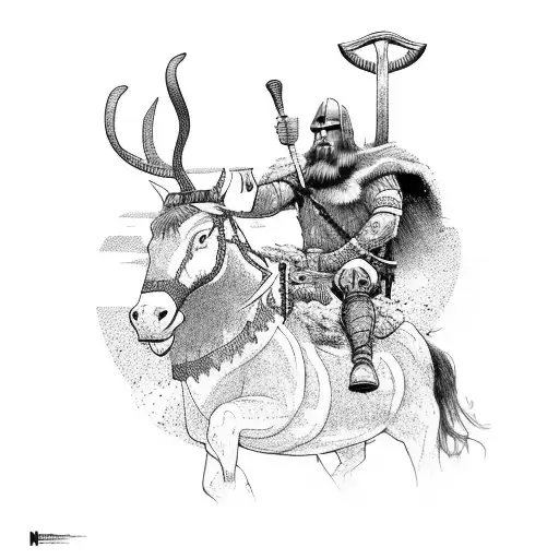 Norse Mythology Inspired Mountain Landscape With A Viking Warrior Riding A Mountain Bike