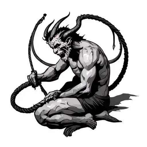 The Demon Sitting On The Left Shoulder With The Back Beats With A Whip Along The Back To The Cut